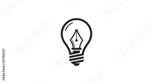 Creative concept of a lightbulb with a pen nib inside, symbolizing ideas and writing.