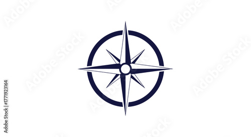 A detailed illustration of a compass rose, featuring a star-shaped design within a circular frame.