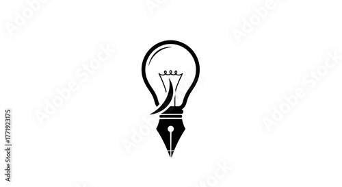 A creative logo combining a light bulb and a fountain pen nib, symbolizing ideas, innovation, and writing.