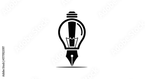 A creative logo design combining a light bulb and a fountain pen, symbolizing innovation and writing.