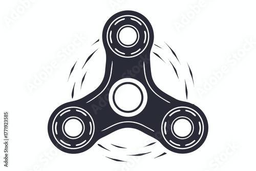 Rotating fidget spinner with motion lines indicates spinning movement and minimal lines isolated