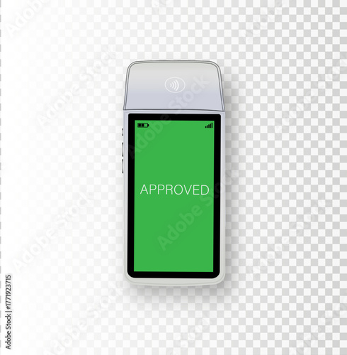 Vector 3D Realistic NFC Payment Terminal. Credit Card. Payment Machine. Template for Bank Payment Contactless Terminal. POS Terminal.