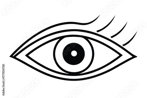 Simple showing eye with thick eyelashes and eyelids in black lines