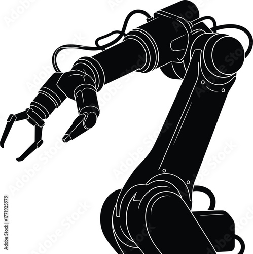 Black Industrial Robotic Arm with Gripper robot arm, robot arm, industrial robot, robotic arm, automation, technology, manufacturing, engineering, factory, production, machinery, mechanical, industria
