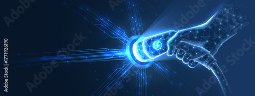 EV charging. Electric car, EV charger, Battery station, Hybrid vehicle, Green energy, Power future, PHEV transport, Auto tech, Plug cable, charge concept

