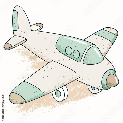 Vintage airplane illustration in pastel colors on white background  