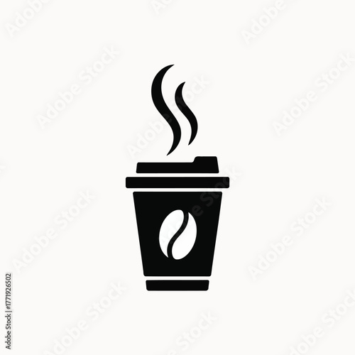 Vector illustration disposable coffee cup with steam, black silhouette style on a neutral background