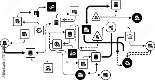 Flowchart of data processing and user interaction diagram, flowchart, diagram, process, data, workflow, system, technology, business, network, connection, information, management, analysis, strategy, 