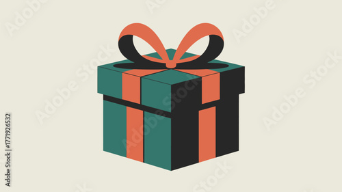 Delightful teal gift box with orange ribbon and bow, ideal for holiday promotions and festive designs for a touch of minimalist charm.