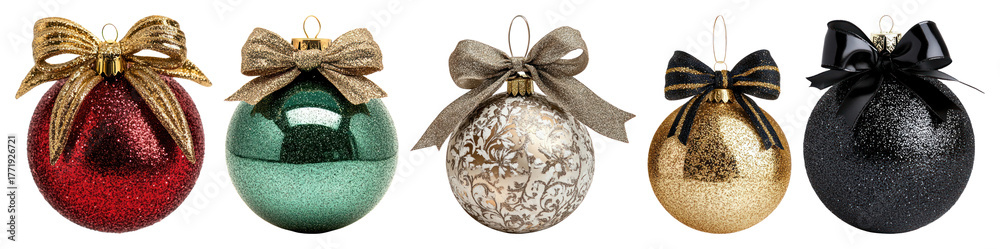 Naklejka premium PNG Glittering festive holiday ornaments, element set on transparent background
