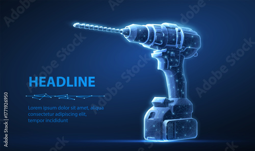 Cordless drill. Power tool, Electric screwdriver, Builders hand tool, Drill bit, Battery-operated tech, Home improvement, indastrial technology, lithium battery, innovation concept

