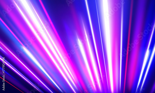 Bright curved streaks of neon blue and red create a sense of acceleration and digital power. Light flares shimmer through space. Ideal for fast-paced sci-fi visuals.