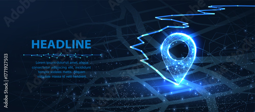 We have moved banner. Pin icons with move path. New office location, change business address, relocate store or shop, change site address concept

