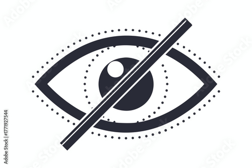 Stylized black eye with an interrupted view is portrayed against a white backdrop