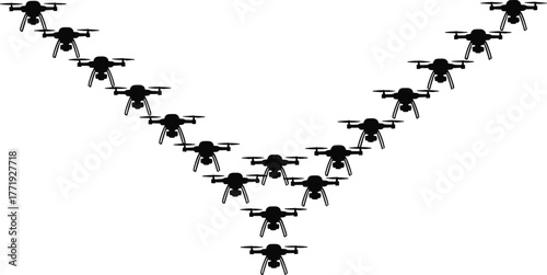 V formation of drone silhouettes drones aerial, drones, v formation, aerial, technology, flying, unmanned, aircraft, surveillance, delivery, military, swarm, aerial view, technology aerial, flying aer