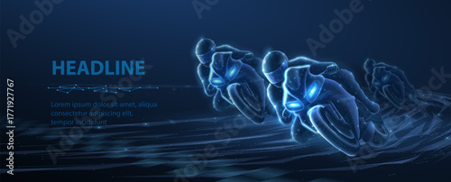 Fast motorcycle on a blue background. Motorcycle race, Moto GP, Motorbike competition, Biker graphic, Grand rider, moto technology concept

