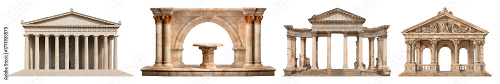 Fototapeta premium PNG Ancient architectural structures collection, element set on transparent background