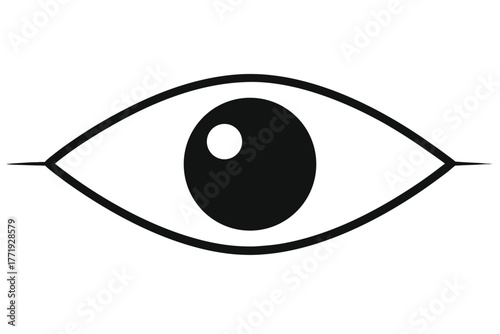 Stylized monochrome human eye showing a simplified upper and lower eyelid shape with pupil