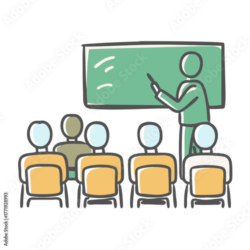 Scalable vector illustration of a teacher lecturing students in a classroom