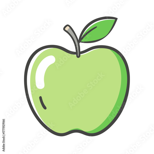 Vector illustration of a vibrant green apple with leaf icon scalable