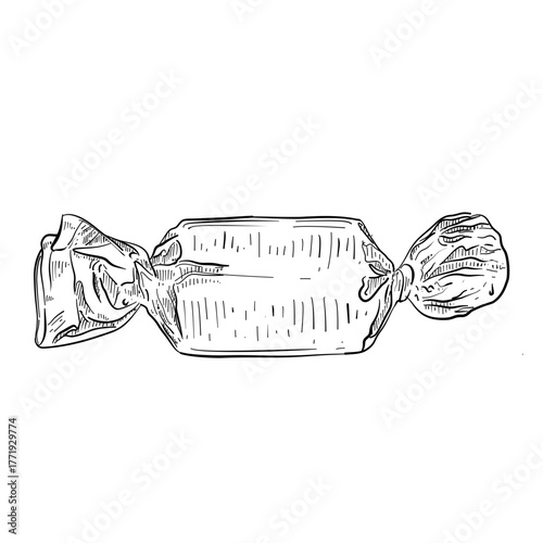 Candy wrapped vector line art hand drawn illustration 