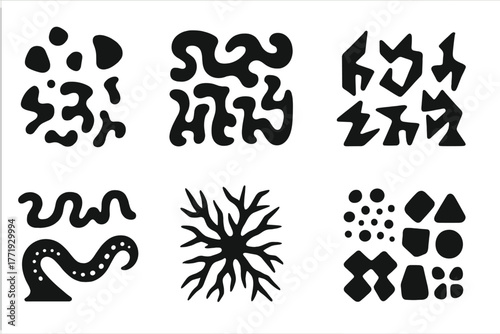 Speculative Alien Scripts. Solid style icons of speculative alien scripts: Floating Characters, Organic Letterform, Crystalline