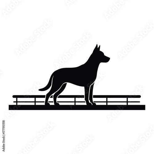 Silhouette of a belgian shepherd dog standing on a fence, showcasing its elegant posture and strong build in a minimalist design