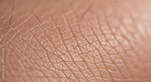 Closeup of human skin texture showing pores, hair follicles, and fine lines, revealing the intricate details of the bodys largest organ