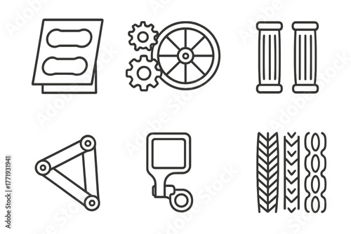 DIY Customization Icons. Line style icons of DIY and Customization Kits: deck stickers, wheel upgrade parts, handlebar grips,