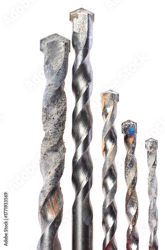 Used carbide drill bits set with visible damage and worn metal tips