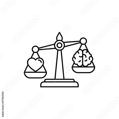 Balance Scale of Heart and Brain Line Icon Illustration