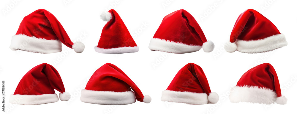 Fototapeta premium PNG Festive Santa hats collection, element set on transparent background
