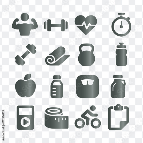 Fitness and Health Gym Training and Exercise Icons