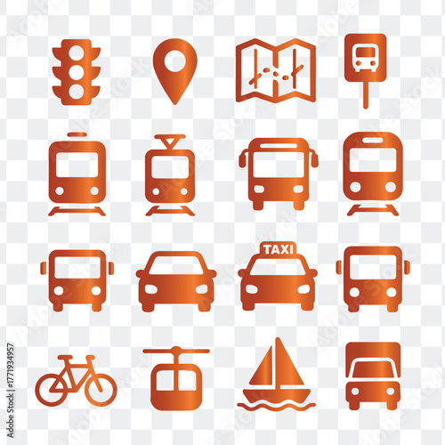 Public and Personal Transportation Navigation and Travel Icons