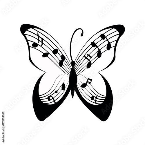 Butterfly Transforming into Musical Notes Silhouette Vector | Creative Music and Nature Concept Art