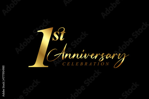 1st Anniversary celebration. Gold luxury banner vector illustration.