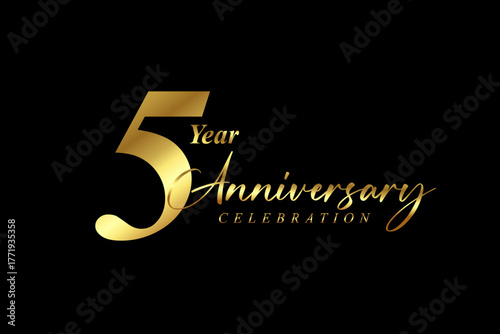 5 year Anniversary celebration. Gold luxury banner vector illustration.
