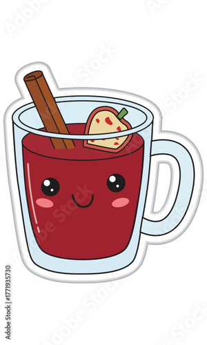 A glass of mulled wine with a vanilla bean