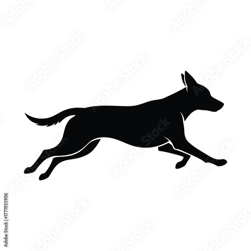 Silhouette of a dog leaping forward with energy and grace, the canines dynamic pose captures the essence of speed and agility