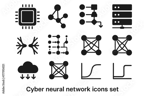Storage chip dataset hidden vector function data cyber neural input icon icons