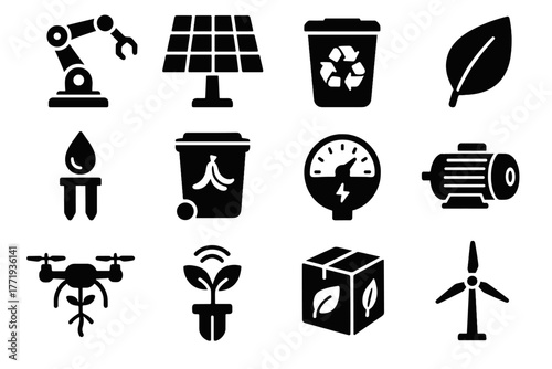 Package icons motor turbine robotic meter plant eco electric icon robot wind