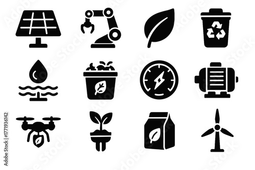 Cyber robot sensor vector motor wind meter solar panel biodegradable eco green