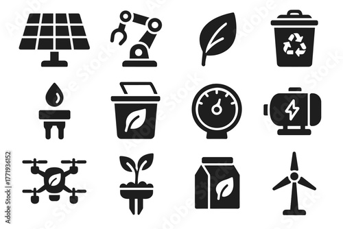 Container icon vector electric robot eco recycling sensor turbine bin green drone