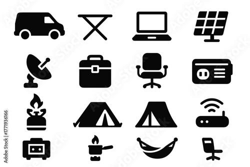 Van icons inverter portable mobile office travel chair fridge icon power tent