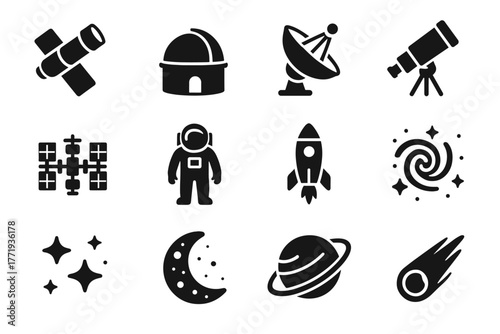 Orbital dish cluster galaxy collection icon telescope satellite vector station space star