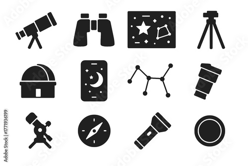 Telescope icon vector stargazing star lines icons tools sky flashlight handheld chart