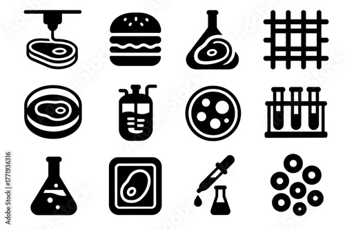 Protein tube flask icon medium futuristic vector cell slice cultured meat icons