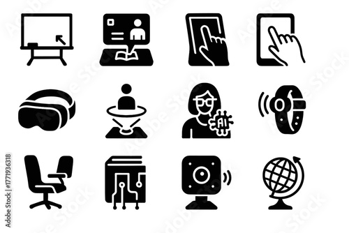 Globe sensor classroom augmented headset projector digital icon icons lesson chair books