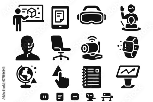 Icons tablet digital tutor board futuristic icon wearable vector ar smart classroom