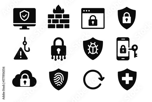 Icons secure phishing security vector biometric warning encryption online safety password patch